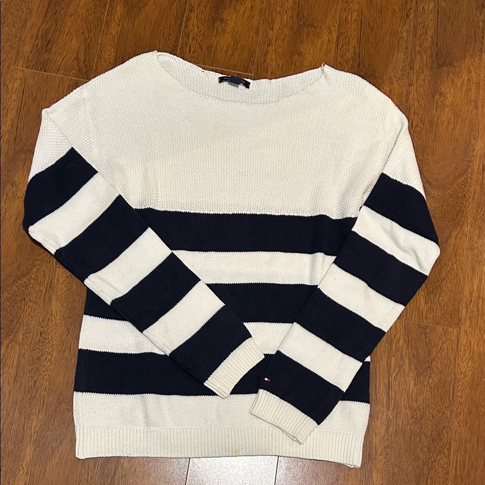 Tommy Hilfiger Navy and White Striped Sweater